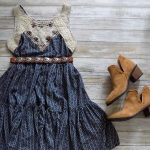 Indigo Valley & Floral Lace Dress Tiered Sundress